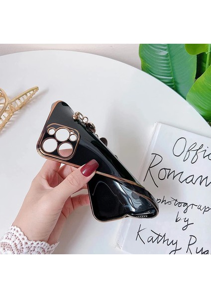 Ally iPhone 12 Pro 6.1inç Kılıf Kalp Bileklik Tutuculu Lüx Silikon Askılı KILIF-(1903)