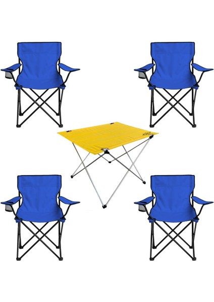 4 Adet Katlanır Kamp Sandalyesi ve Masa Seti - (DY.001) - Mavi/sarı - Plaj Sandalyesi fiyatları