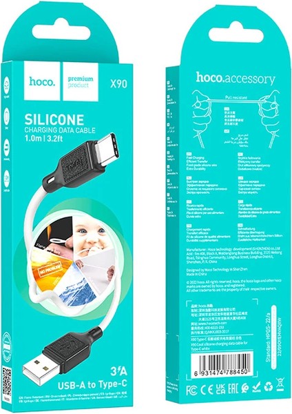 Hoco X90 USB To Type-C 3A Silikon Hızlı Şarj ve Data KABLOSU-(1903)