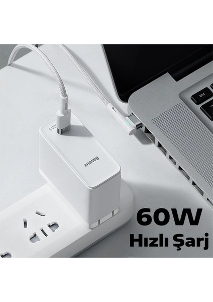 Baseus Zinc Manyetik L Uçlu 60W Macbook Hızlı Şarj Güç Kablosu 2M-(1903) modelleri