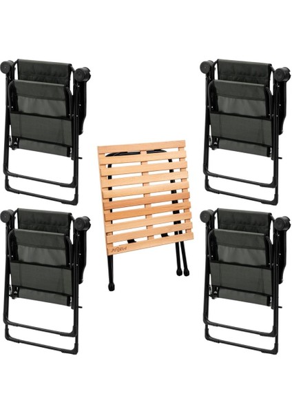 4 Adet Katlanır Kamp Sandalyesi ve Masa Seti - Rest - Taşıma Çantalı - Haki - 130 kg Taşıma fiyatları