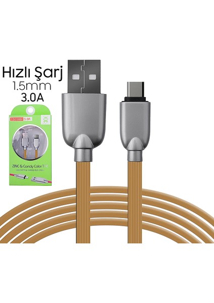 Ally USB Type-C Zinc Alloy Dayanıklı 3.0A 1.5mm USB KABLO-(1903) indirimleri