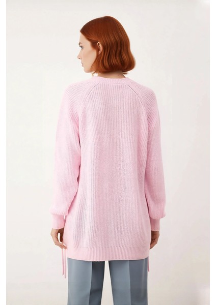Kadın Rahat Kesim Reglan Kol Örgü Detaylı Selanik Dokuma Bisiklet Yaka Akrilik Triko Kazak fiyatları