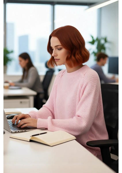 Kadın Rahat Kesim Reglan Kol Örgü Detaylı Selanik Dokuma Bisiklet Yaka Akrilik Triko Kazak fırsatları