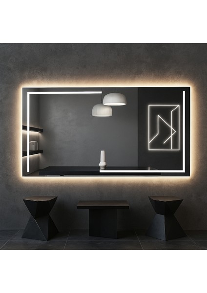 Linear LED Işıklı Dikdörtgen Ayna – Boho Modern Duvar ve Banyo Aynası