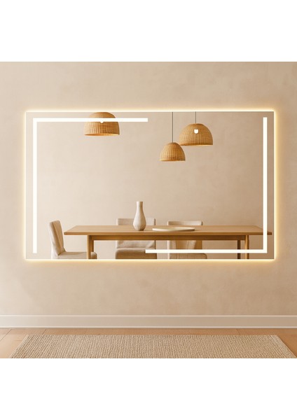 Linear LED Işıklı Dikdörtgen Ayna – Boho Modern Duvar ve Banyo Aynası fiyatları