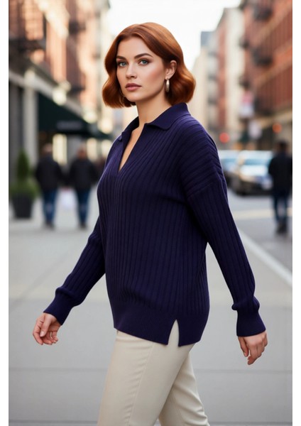 Kadın Büyük Beden Fitilli Düşük Kol Polo Yaka Triko Kazak Kış Şıklığı ve Konforu Sunuyor Kaliteli modelleri