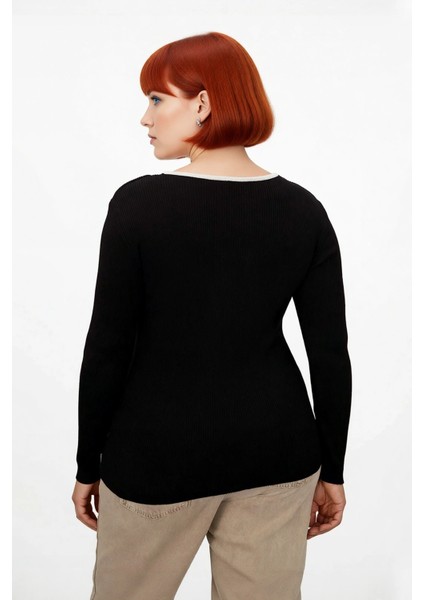 Kadın Fitted Fitilli Triko Kazak Ince Yapılı Polyester Çift Katman Görünümlü Ilkbahar Sonbahar fiyatları