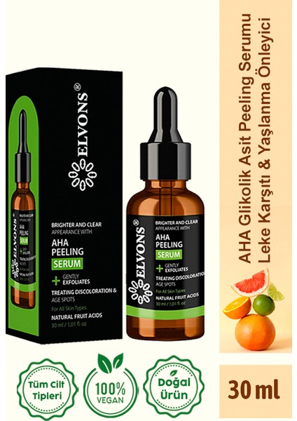 AHA Cilt Leke Giderici & Yaşlanma Karşıtı Peeling Serum 30 ml (Glycolic Acid & Alpha Hydroxy Acids)