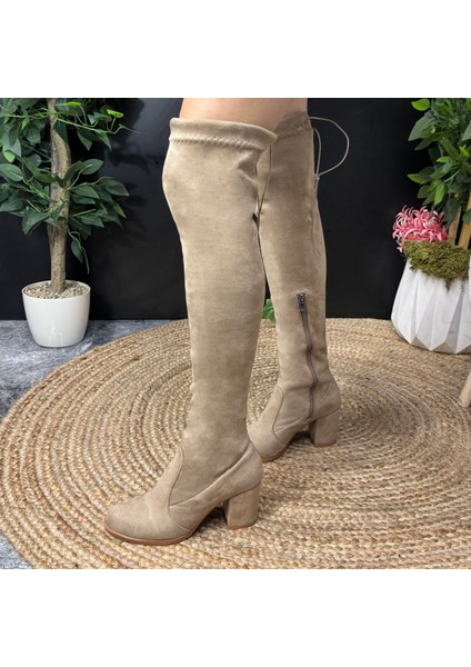 Süet Uzun Boy Bej Çizme M4501 fiyatları