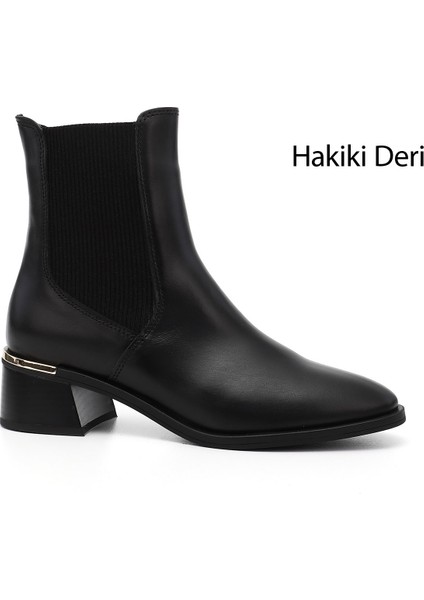 Kadın Siyah Platinum Kalın Topuklu Hakiki Deri Chelsea Bot