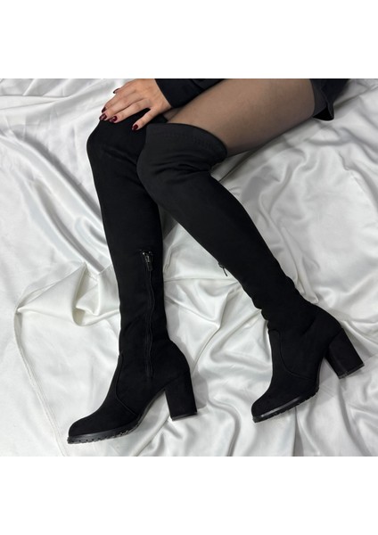 Siyah Süet Uzun Boy Çizme M4500