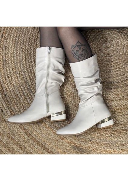 Düz Taş Topuklu Bej Çizme M4507 indirimleri