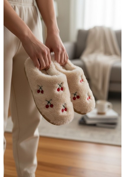Kadın Günlük Terlik Peluş Içi Yünlü Kürklü Terlik Misafir Çeyiz Bohça Gelin Ev Terliği