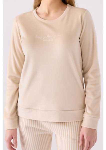 Kadın Kadife Uzun Kollu Pijama Takımı fırsatları