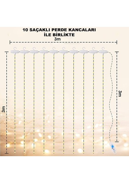 3x3 Metre Peri LED Kumandalı Perde Asma Kancalı Peri LED Yılbaşı LED Gün Işığı LED Işık 8 Modlu Parti Işığı Dekoratif Işık LED Saçak LED Işık Perde LED Yılbaşı Dekorasyon modelleri