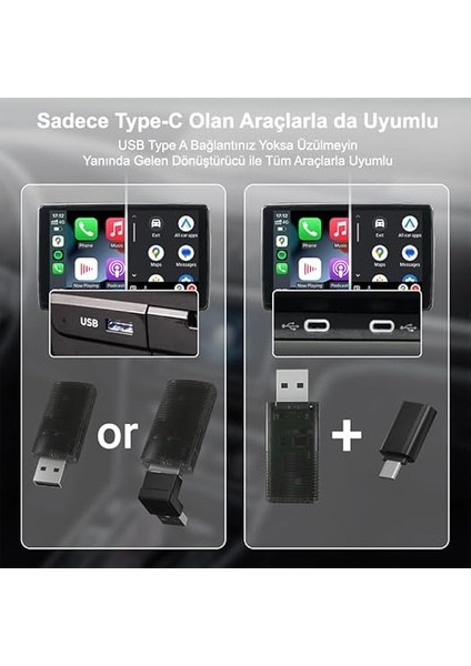 Mini Pro Duo 2in1 Araç Kiti Wireless/kablosuz Carplay ve Android Auto Adaptörü modelleri