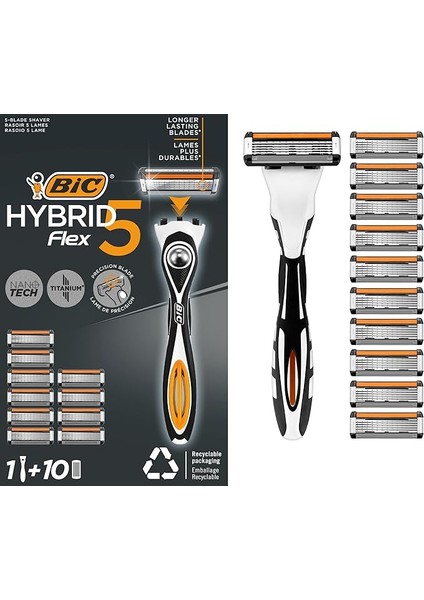 Flex 5 Hybrid Tıraş Bıçağı Seti 1 Gövde + 10 Yedek Başlık 5 Bıçaklı Erkek Tıraş Bıçağı