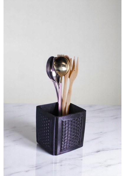 Tezgah Üstü Kaşıklık Dekoratif Dik Kaşıklık Silindir Kaşıklık Siyah Renk Model 86