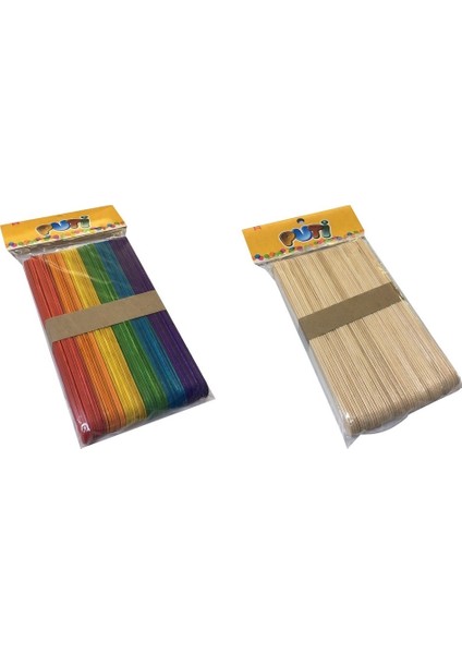 Sırımsı Ahşap Dil Çubuğu Abeslang Dondurma Çubuğu 100 Adet Naturel 100 Adet Renkli 200 Adet