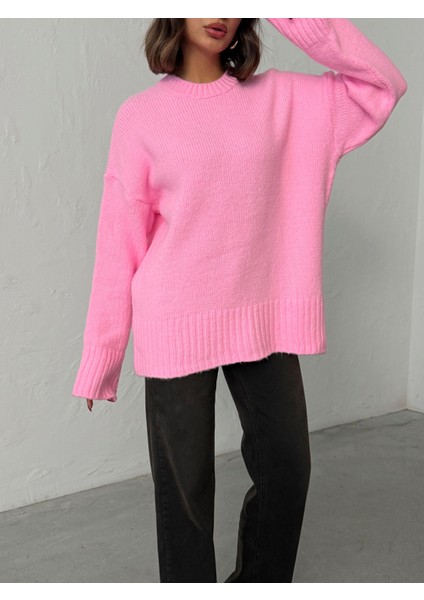 Kadın Yumuşak Dokulu Bisiklet Yaka Oversize Basic Triko Kazak fiyatları