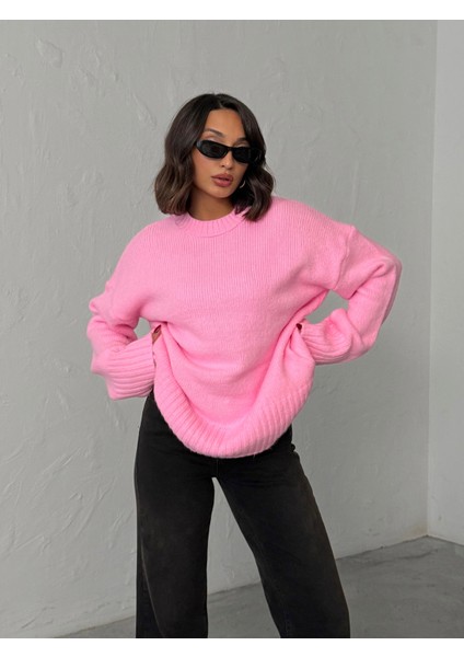 Kadın Yumuşak Dokulu Bisiklet Yaka Oversize Basic Triko Kazak fırsatları