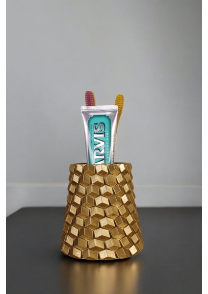 Diş Fırçalığı Diş Fırçalık Diş Fırçası Standı Diş Fırçası Tutucu Altın Eskitme Renk Model 84