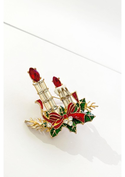 Yılbaşı Detaylı Mumlar Taşlı Yaka Iğnesi Broş fiyatları