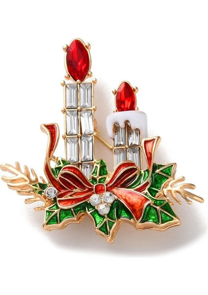 Yılbaşı Detaylı Mumlar Taşlı Yaka Iğnesi Broş modelleri
