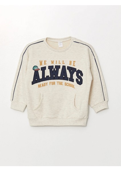 Lcw Kids Ekru Bisiklet Yaka Baskılı Erkek Çocuk Sweatshirt indirimleri