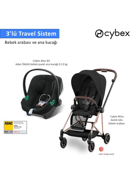 3 Lü Travel Sistem Indirimi Cybex Mios Rose Gold + Cybex Aton B2 Isize + Mios Adaptör