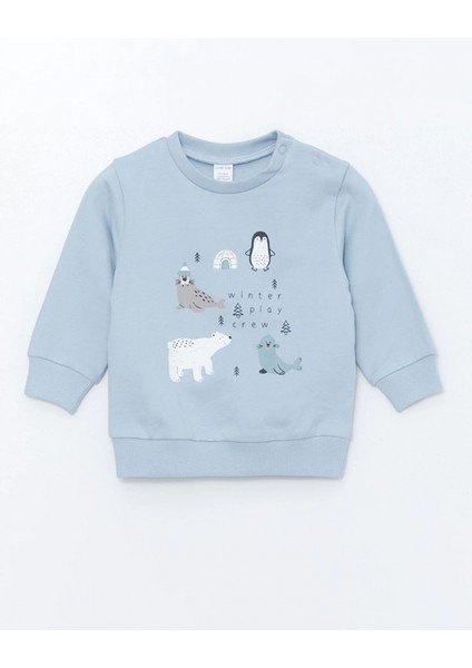 Lcw Baby Mavi Bisiklet Yaka Baskılı Erkek Bebek Sweatshirt ve Eşofman Alt 2'li Takım fiyatları