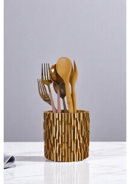 Tezgah Üstü Kaşıklık Dekoratif Dik Kaşıklık Silindir Kaşıklık Gümüş Eskitme Renk Model 78