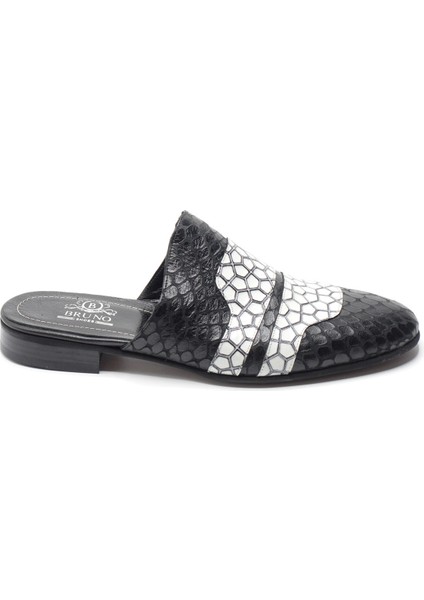 Siyah Beyaz Yılan Desenli Hakiki Deri Erkek Sabo Half Shoes fiyatları