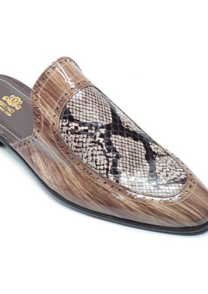 Vizon Yılan ve Ahşap Desenli Baskılı Hakiki Deri Neolit Taban Half Shoes Erkek Sabo modelleri