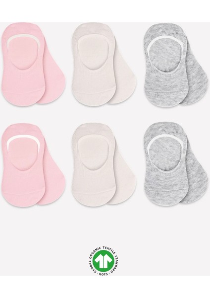 6'lı Silikonlu Babet Penye Çorap BS30101B Pembe Ekru Gri