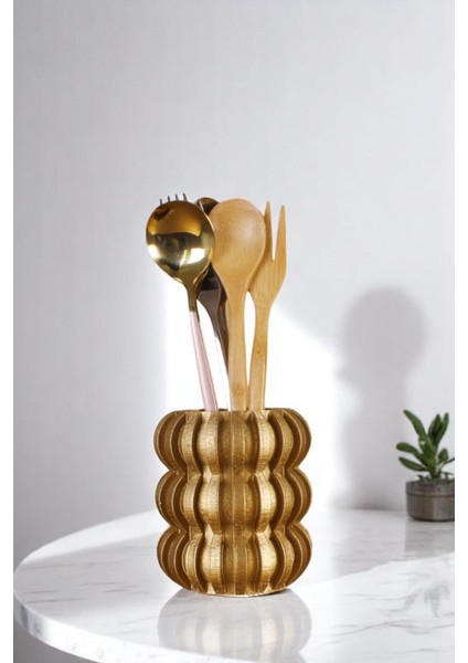 Tezgah Üstü Kaşıklık Dekoratif Dik Kaşıklık Silindir Kaşıklık Altın Renk Model 75