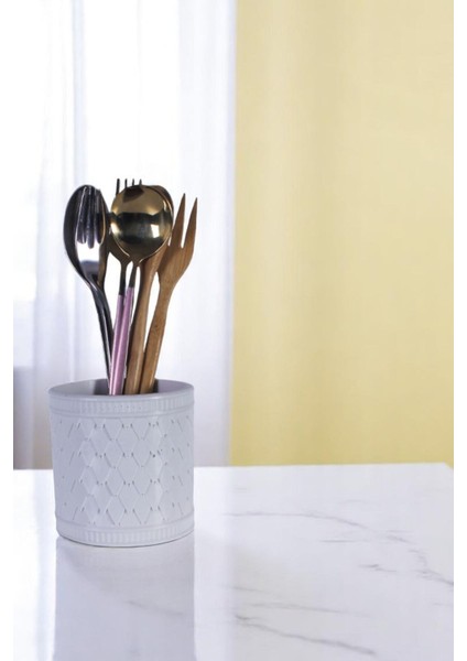 Tezgah Üstü Kaşıklık Dekoratif Dik Kaşıklık Silindir Kaşıklık Altın Eskitme Renk Model 87