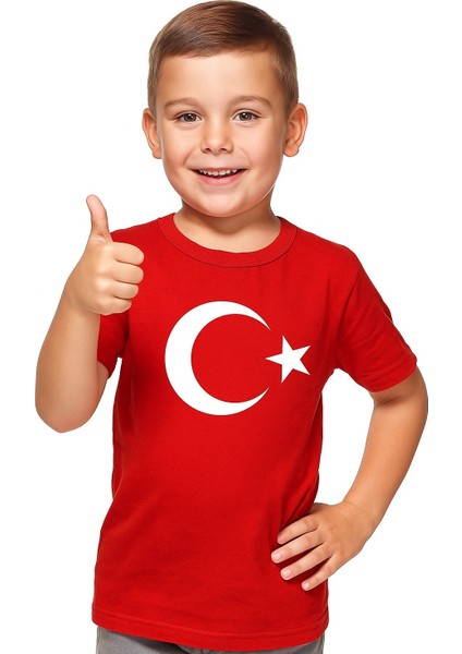 Ay Yıldız Tasarımlı %100 Pamuk Premium Baskı Kalitesine Sahip Terletmeyen Nefes Alan Kırmızı T-Shirt