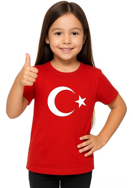 Ay Yıldız Tasarımlı %100 Pamuk Premium Baskı Kalitesine Sahip Terletmeyen Nefes Alan Kırmızı T-Shirt fiyatları