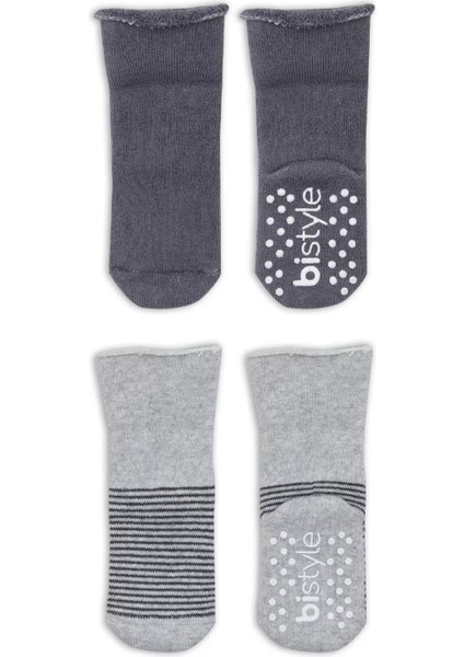 Çemberli Kaymaz Havlu Soket Çorap 2'li Gri-Antrasit modelleri