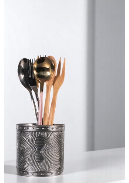 Tezgah Üstü Kaşıklık Dekoratif Dik Kaşıklık Silindir Kaşıklık Altın Eskitme Renk Model 82