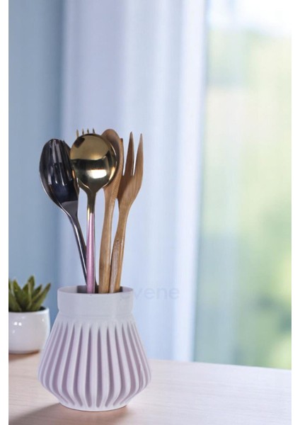 Tezgah Üstü Kaşıklık Dekoratif Dik Kaşıklık Silindir Kaşıklık Altın Eskitme Renk Model 83