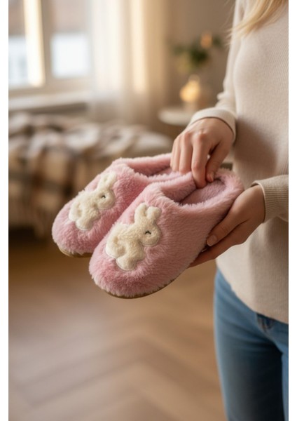 Kadın Günlük Terlik Peluş Içi Yünlü Kürklü Terlik Misafir Çeyiz Bohça Gelin Ev Terliği