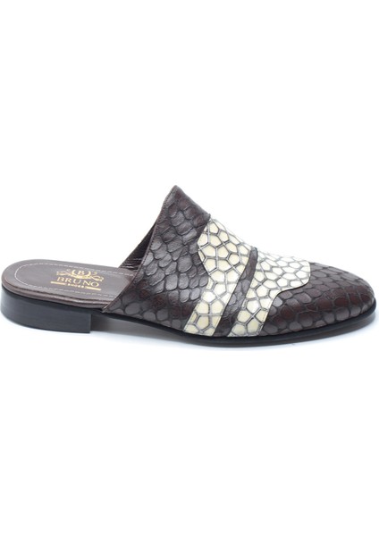 Kahverengi Krem Yılan Desenli Hakiki Deri Erkek Sabo Half Shoes fiyatları