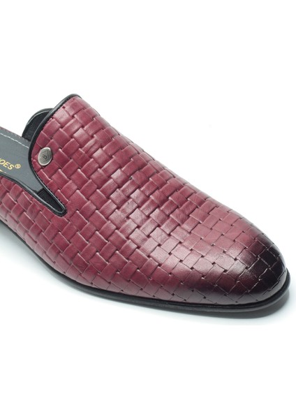 Bordo Rengi Hakiki Deri Örgü Desenli Neolit Tabanlı Half Shoes Erkek Sabo Ayakkabı modelleri