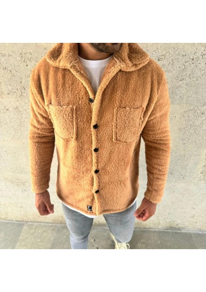 Erkek Pelüş Polar Hırka Gömlek – Yakalı, Ilik Düğmeli, Göğüs Cepli, Yumuşak Dokulu Kışlık Regular Fit Rahat Günlük Model - Açık Kahve modelleri