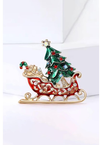 Yılbaşı Ağacı Kırmızı Süslü Broş Yaka Iğnesi