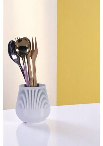 Tezgah Üstü Kaşıklık Dekoratif Dik Kaşıklık Silindir Kaşıklık Altın Renk Model 88