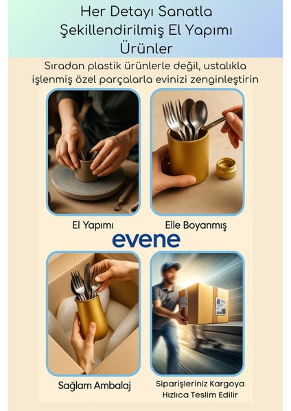 Tezgah Üstü Kaşıklık Dekoratif Dik Kaşıklık Silindir Kaşıklık Altın Renk Model 88